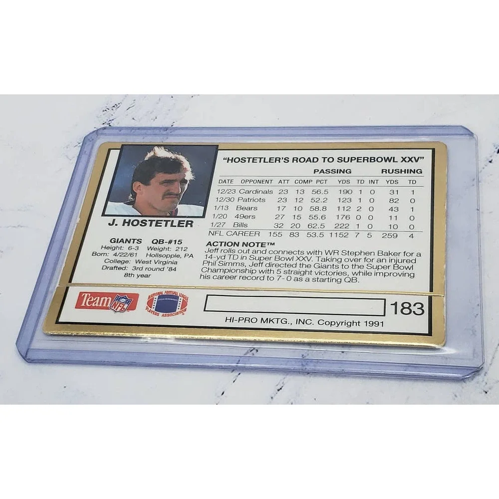 1991 Action Packed NFL Football #183 Jeff Hostetler - NY Giants